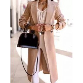 Autumn And Winter Simple Long-sleeved Lapel Button Slit Wool Coat