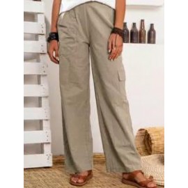 Casual Solid Color Pocket Trousers