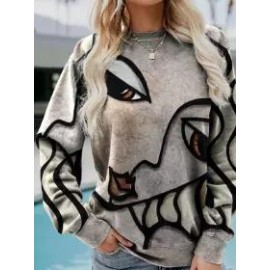 Casual Plain Crew Neck Long Sleeve Loose Sweatshirts