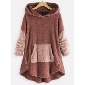 Contrast Stitching Double-sided Plush Casual Hoodie