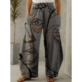 Ladies Abstract Face Print Casual Pants