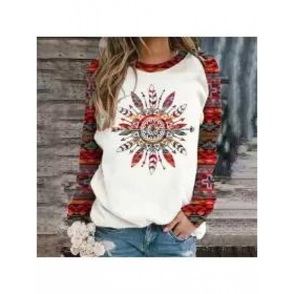 Ladies Vintage Western Indian Ethnic Print Sweatshirt