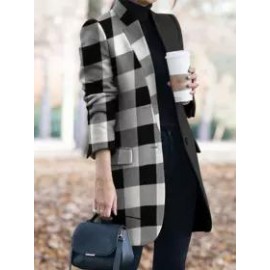 Fashion All-match Print Stitching Woolen Coat